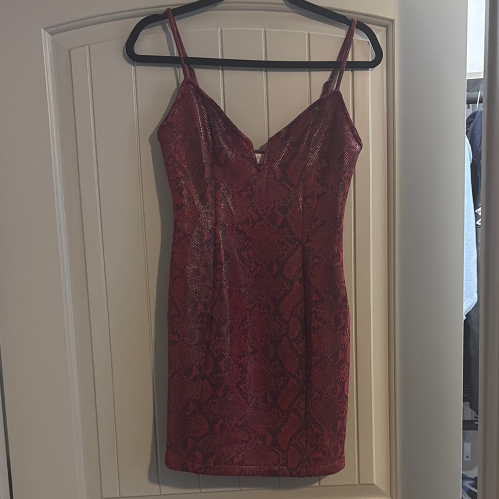 Astr Red Snake Print Mini Dress